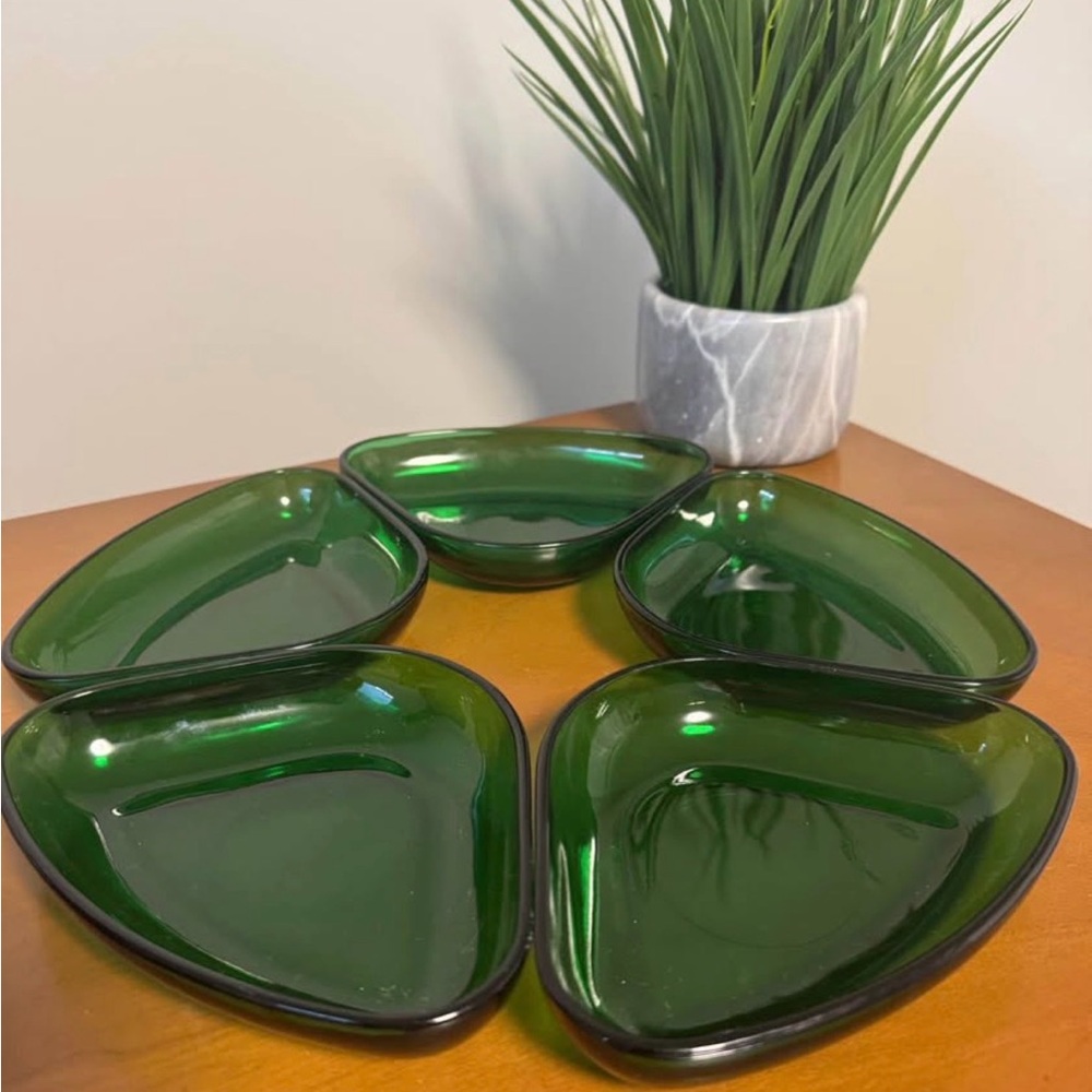 Vintage Anchor Hocking Forest Green Glass Candy Dishes MCM 5 set